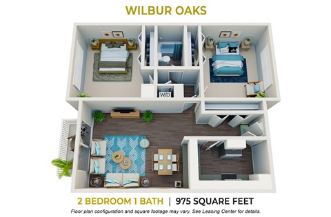 Floor plan for 2 beds, 1 bath, 1050 sqft